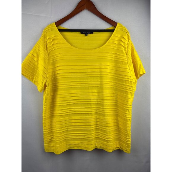 Evan-Picone Woman Yellow Textured 2X Blouse 100% Polyester - Picture 1 of 4